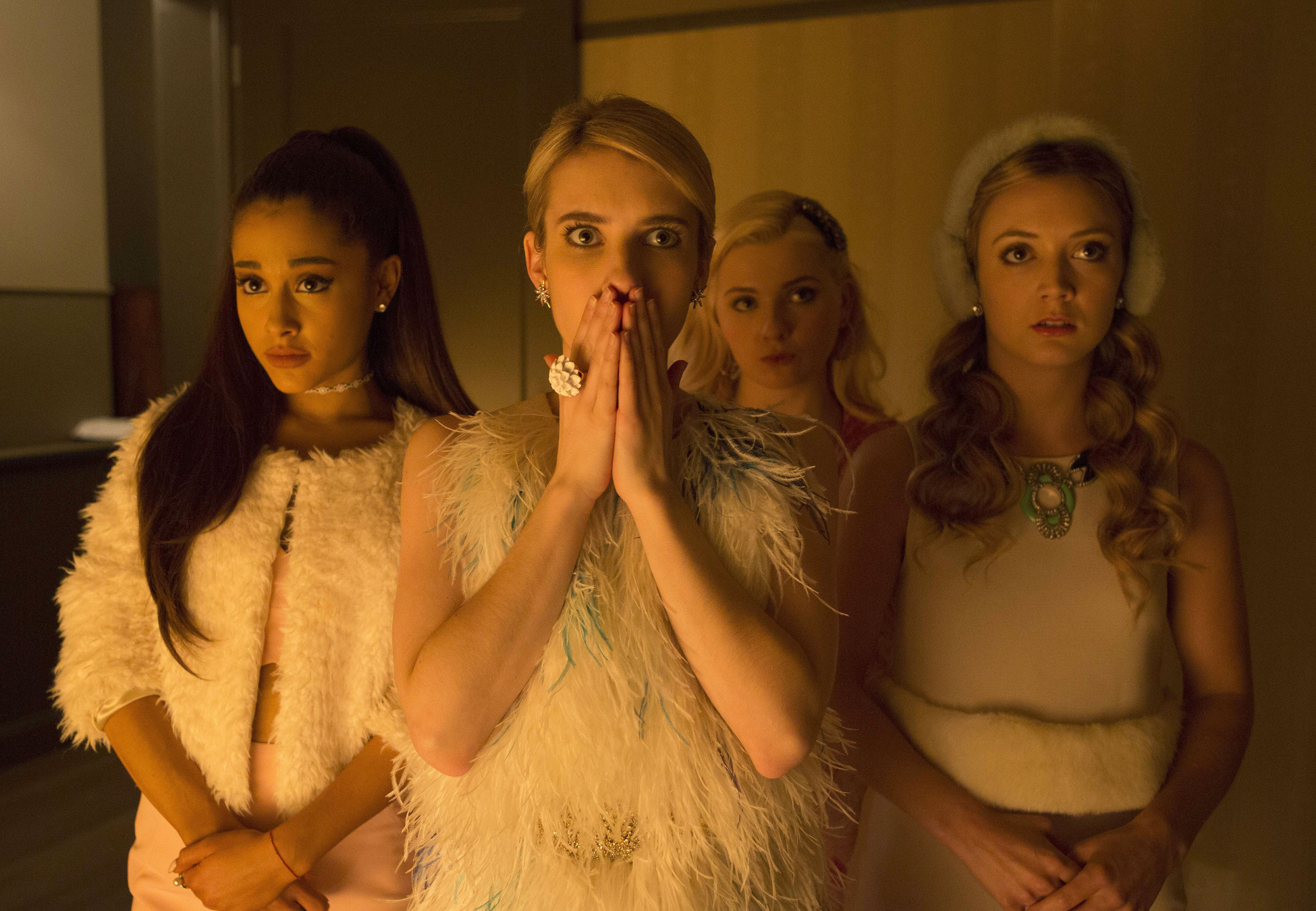 Pictured L-R: guest-star Ariana Grande, Emma Roberts, Abigail Breslin and Billie Lourd. Photo Credit: Steve Dietl/FOX