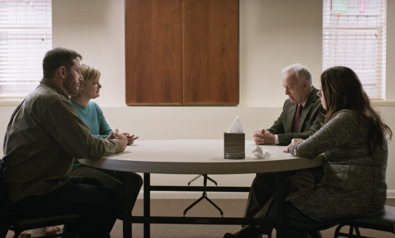 Jason Issacs as Jay and Martha Plimpton as Gail, Ann Dowd as Linda and Reed Birney as Richard, courtesy of Variety