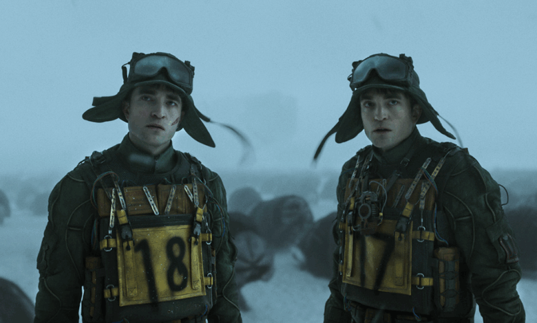 Robert Pattinson and Robert Pattinson in a still from Mickey 17. Image courtesy of Warner Bros. Pictures.